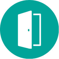 A round icon with an open door in the middle