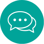 A round icon with two speech bubbles in it