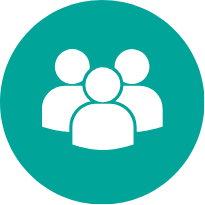 A round icon with three people in a circle